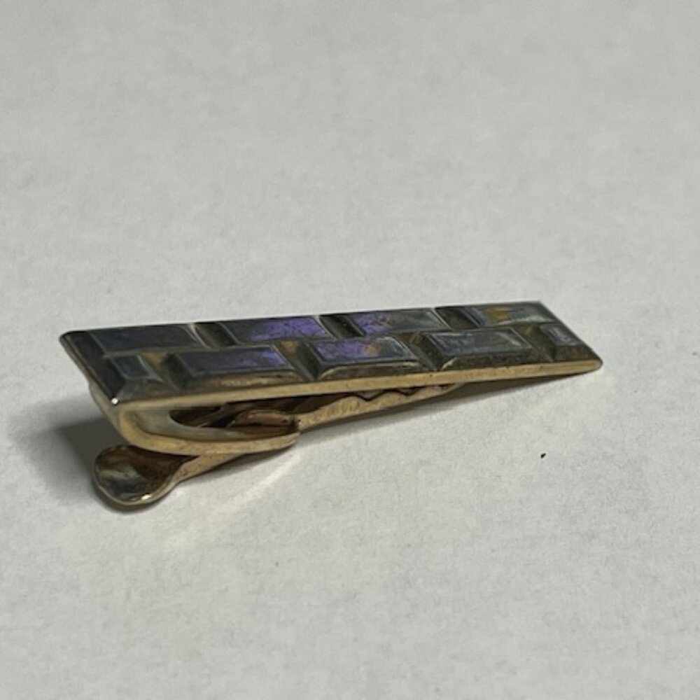VTG Brick Block Texture Tie Clip Clasp Bar Gold Tone Casual or Formal 1.6" - Picture 4 of 9